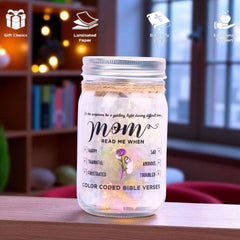 Bible Verse Jar for Mom – Diamond LED Light, 92 Scrolls of Encouragement, Christian Gift for Mother, Read Me When Keepsake