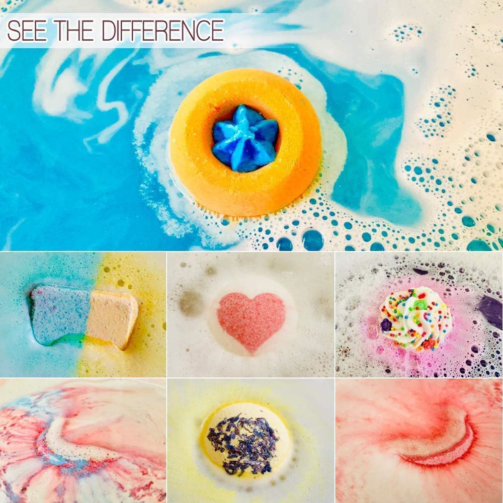 Colorful fizzing bath bombs with nourishing oils