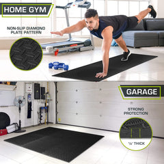Exercise Puzzle Mat ½-Inch, EVA Interlocking Foam Floor Tiles for Home Gym, Workout Equipment, Kids Play Areas, Black, 24 SQ FT - 6 Tiles