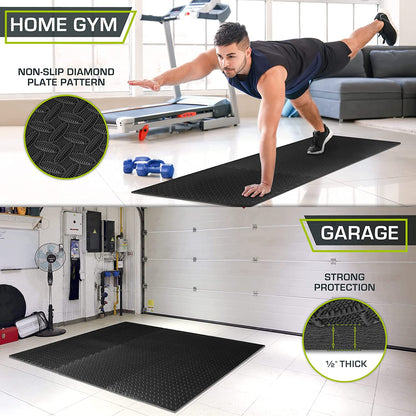 Exercise Puzzle Mat ½-Inch, EVA Interlocking Foam Floor Tiles for Home Gym, Workout Equipment, Kids Play Areas, Black, 24 SQ FT - 6 Tiles