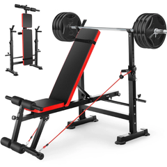 6-in-1 Adjustable Weight Bench Set – Barbell Rack & Resistance Bands Included | Home Gym Gift