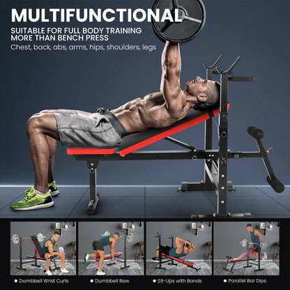 6-in-1 Adjustable Weight Bench Set – Barbell Rack & Resistance Bands Included | Home Gym Gift