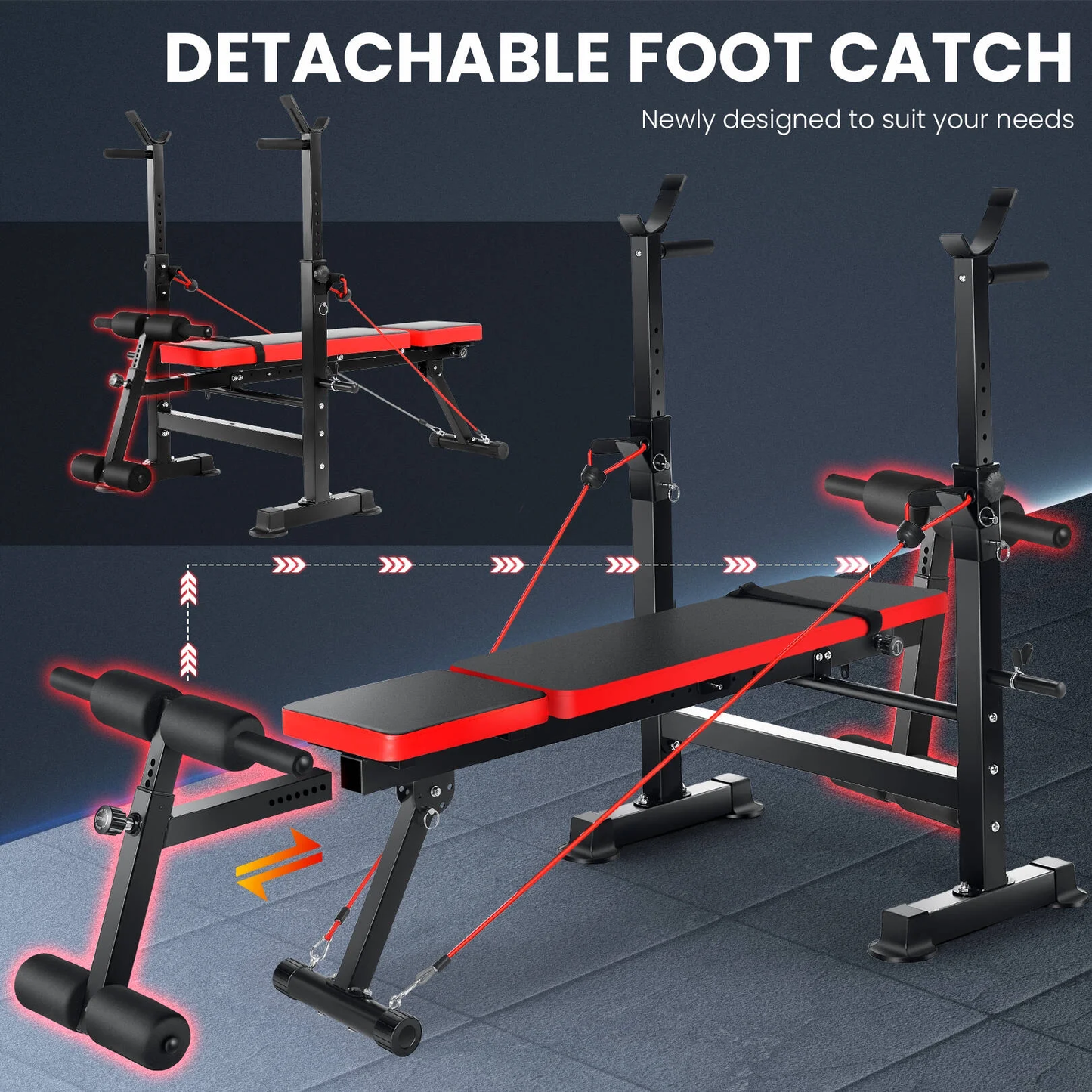 6-in-1 Adjustable Weight Bench Set – Barbell Rack & Resistance Bands Included | Home Gym Gift