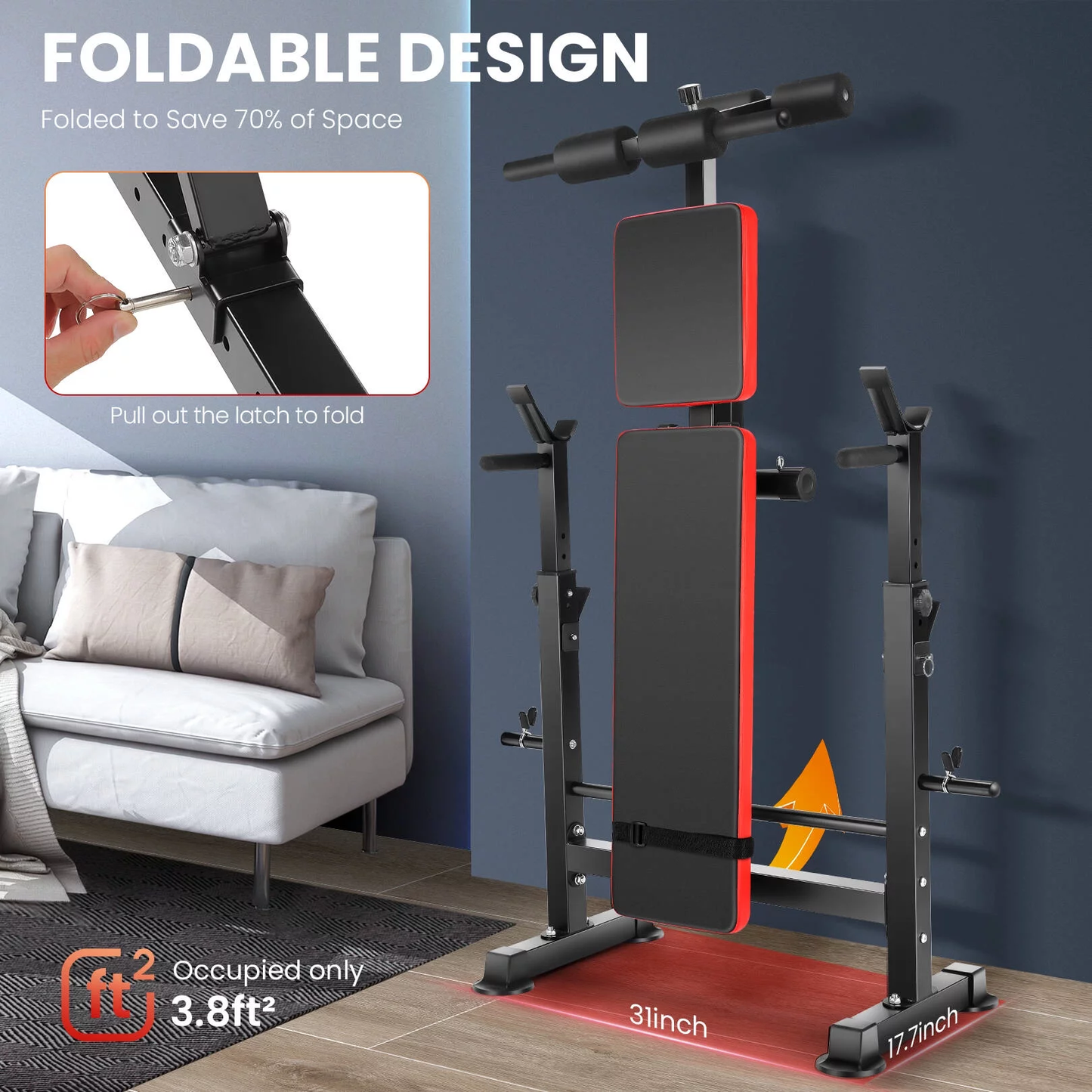 6-in-1 Adjustable Weight Bench Set – Barbell Rack & Resistance Bands Included | Home Gym Gift