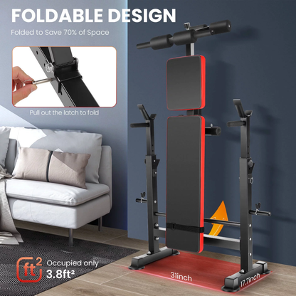 6-in-1 Adjustable Weight Bench Set – Barbell Rack & Resistance Bands Included | Home Gym Gift