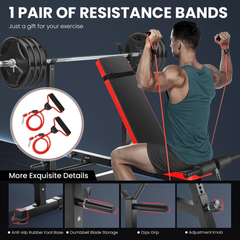 6-in-1 Adjustable Weight Bench Set – Barbell Rack & Resistance Bands Included | Home Gym Gift