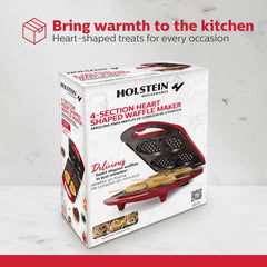 4-Section Heart Shaped Waffle Maker, Non-Stick Waffle Iron, Mini Waffle Maker for Kids, Non-Toxic Coating, Easy to Clean, Makes 4 Heart-Shaped Waffles in Minutes, Red