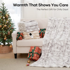 Heated Blanket Electric Throw Extra Large Size 50"X72", Soft Faux Fur Heated Throw with 10 Heating Levels 4 Hours Timer Machine Washable, Gray