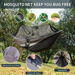 Parachute nylon hammock with net for backpacking