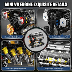 V8 Engine Building Blocks Sets, Mini V8 Engine Model Kit That Runs with Manual Joystick, Compatible with Lego Adults, STEM Physical Science Experiment Toy for Teens Boys 14+ (502 PCS)