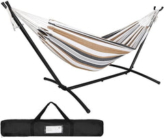 Adjustable Hammock Bed with Space Saving Steel Stand - Portable, Easy Set up Indoor/Outdoor Hammock for Two