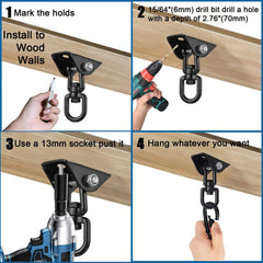 Hammock Hanging Kit, 2 Pack Hanging Chair Hardware 360°Rotating Hammock Hooks Heavy Duty, Hammock Chair Hanging Kit & Swing Ceiling Hook Snap for Hammock Chair Stand,Seat,Yoga,Gym, 1000 Lb Capacity