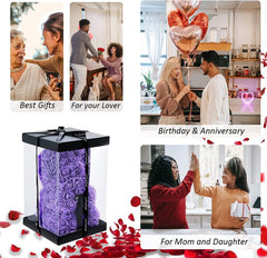 Purple Rose Bear Gifts for Valentines Day, Flower Bear Rose Teddy Bear with Box Lights Necklace Balloon Card, Cute Romantic I Love You Mothers Day Anniversary Birthday Gifts & Decorations