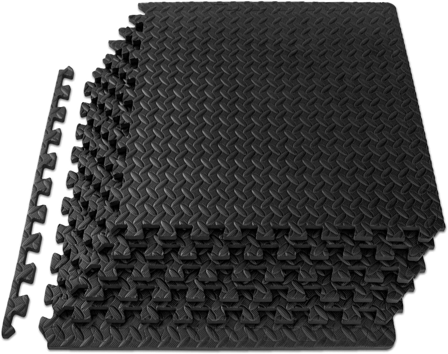 Exercise Puzzle Mat ½-Inch, EVA Interlocking Foam Floor Tiles for Home Gym, Workout Equipment, Kids Play Areas, Black, 24 SQ FT - 6 Tiles