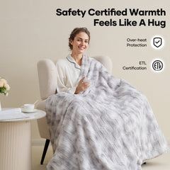 Heated Blanket Electric Throw Extra Large Size 50"X72", Soft Faux Fur Heated Throw with 10 Heating Levels 4 Hours Timer Machine Washable, Gray