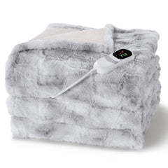 Heated Blanket Electric Throw Extra Large Size 50"X72", Soft Faux Fur Heated Throw with 10 Heating Levels 4 Hours Timer Machine Washable, Gray