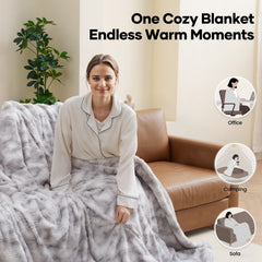 Heated Blanket Electric Throw Extra Large Size 50"X72", Soft Faux Fur Heated Throw with 10 Heating Levels 4 Hours Timer Machine Washable, Gray