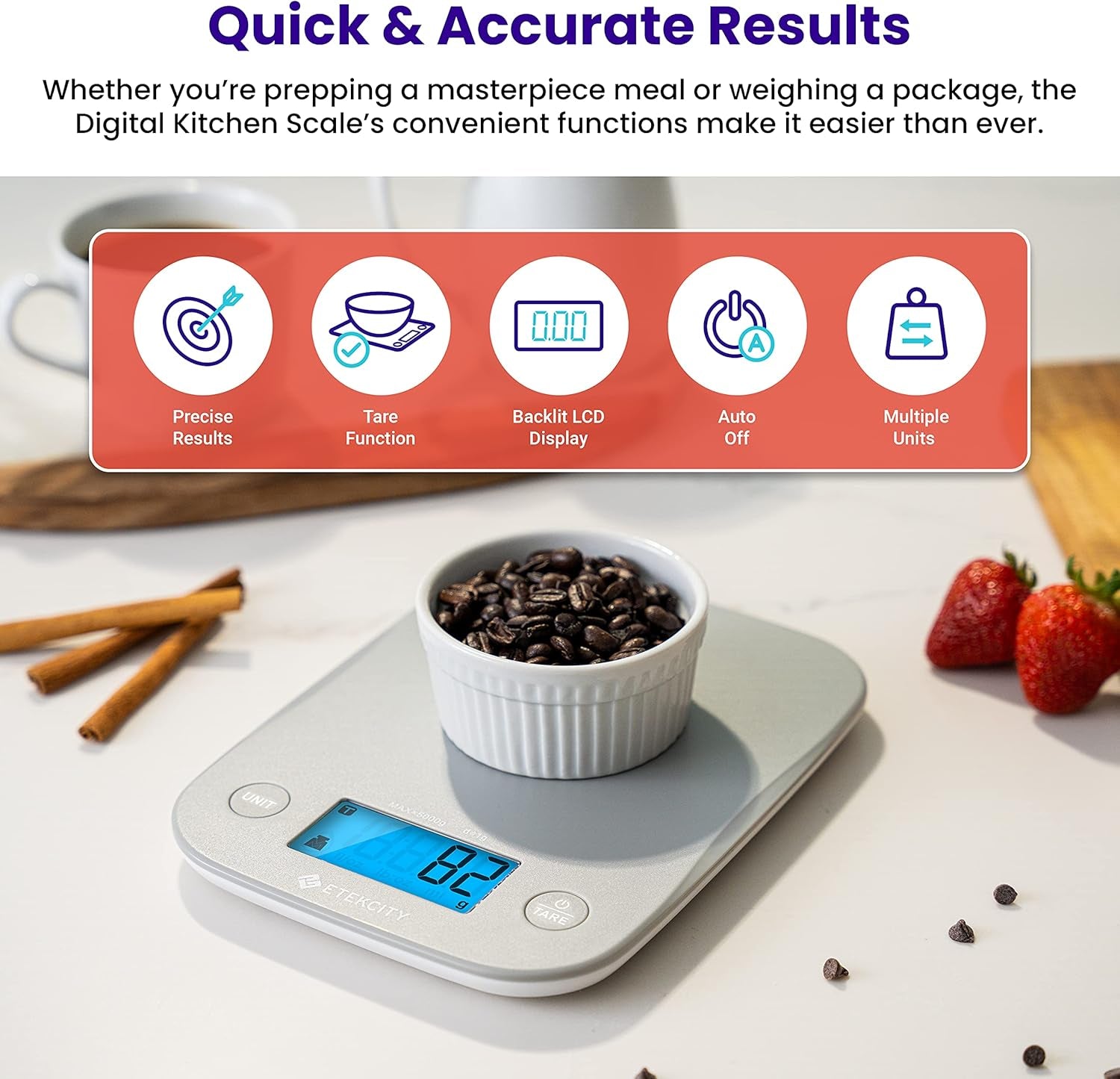 Food Kitchen Scale, Digital Weight Grams and Oz for Cooking, Baking, Meal Prep, and Diet, Medium, Gray