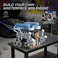 W16 Engine Building Kit (Twin V8 Design), 751 PCS to Build Your Own W16 Engine Model Kit for Kids Boys, Compatible with Lego Engine Sets for Boys 8-14, STEM Building Blocks Toys for Kids Adult