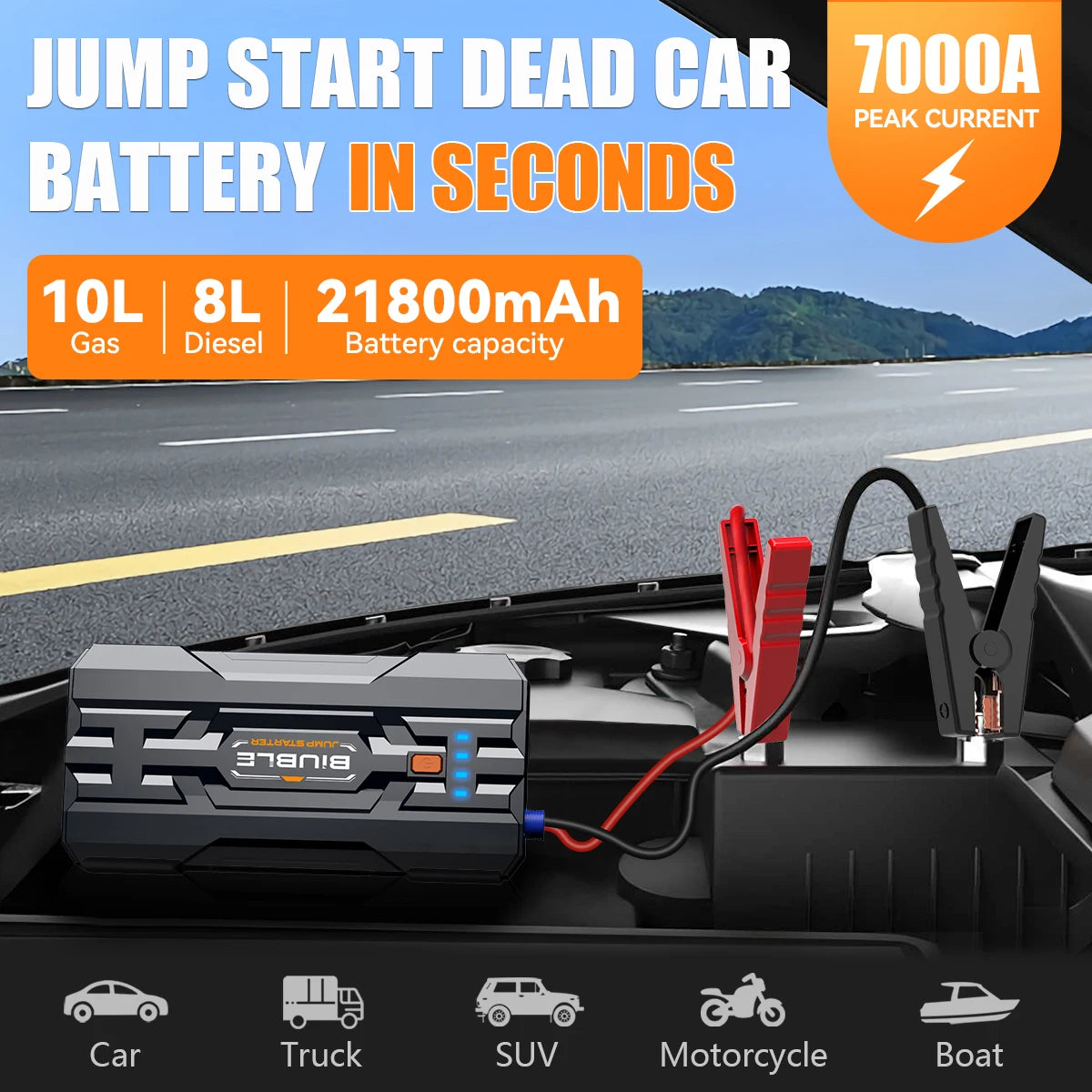 Car Battery Jump Starter 3000A Jump Box Portable Car Starter Battery Pack with Extended Jumper Cables