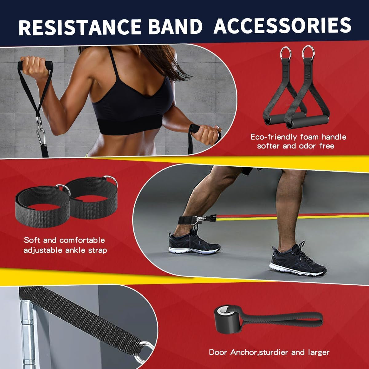 Resistance Bands, Exercise Bands, Workout Bands with Handles, Door Anchor and Ankle Straps, 5 Resistance Levels Fitness Bands for Strength Training, Physical Therapy, and Home Gym Equipment