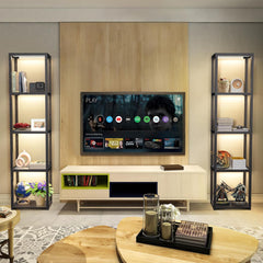 Beige Large Drum Lamp Shades and 67" Glass Display Shelf with Dimmable LED Floor Lamp