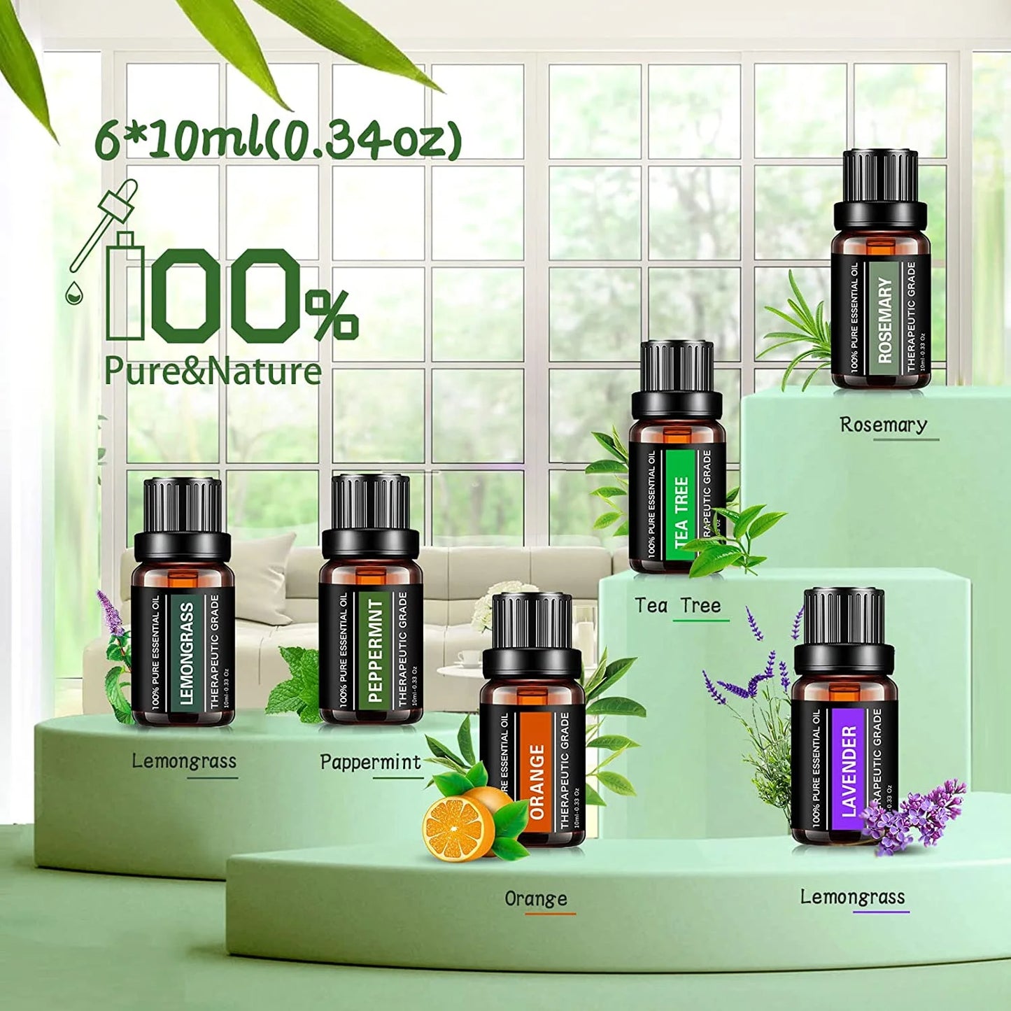 500Ml Essential Oil Diffuser with 6*10Ml Essential Oils Set, Flower Aromatherapy Diffusers with Remote Control, Oil Air Humidifier Vaporizer for Large Room Bedroom Office