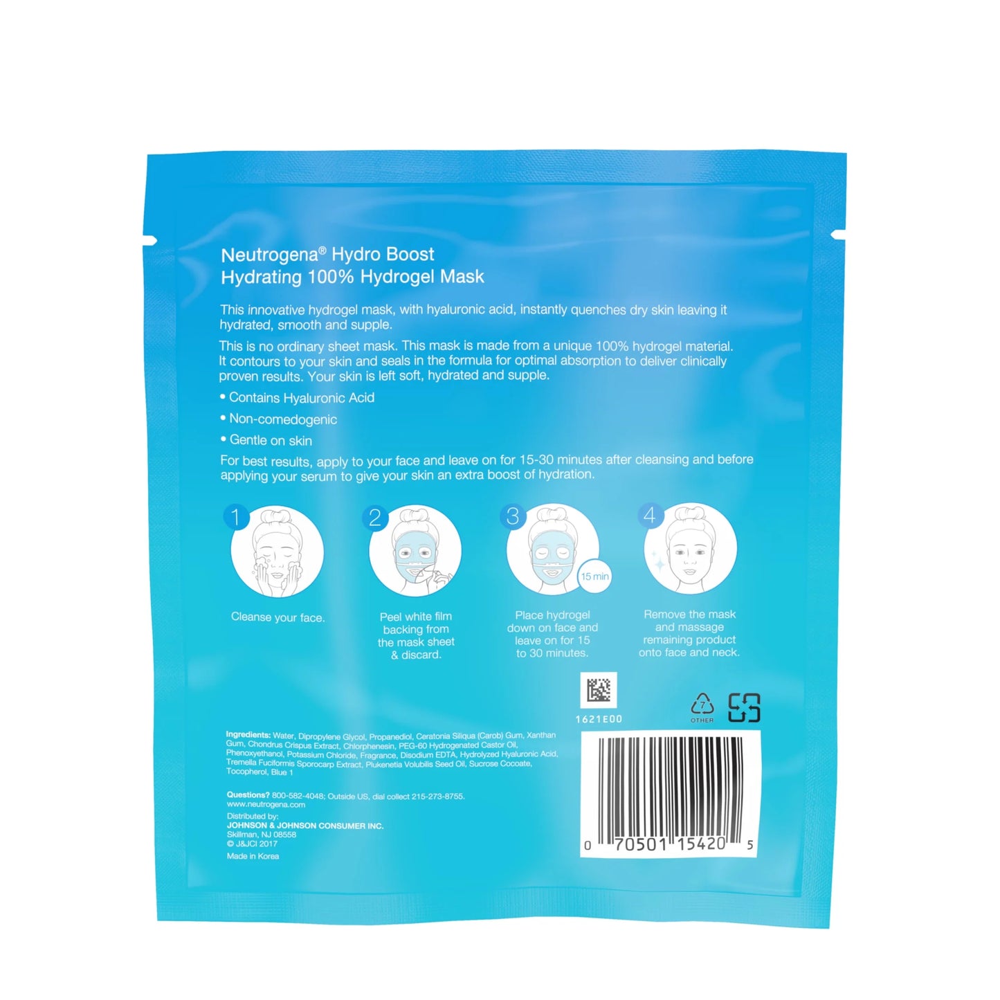 (4 Pack)  Hydro Boost Hydrating Face Mask, Hyaluronic Acid Face Sheet Mask, 1 Oz