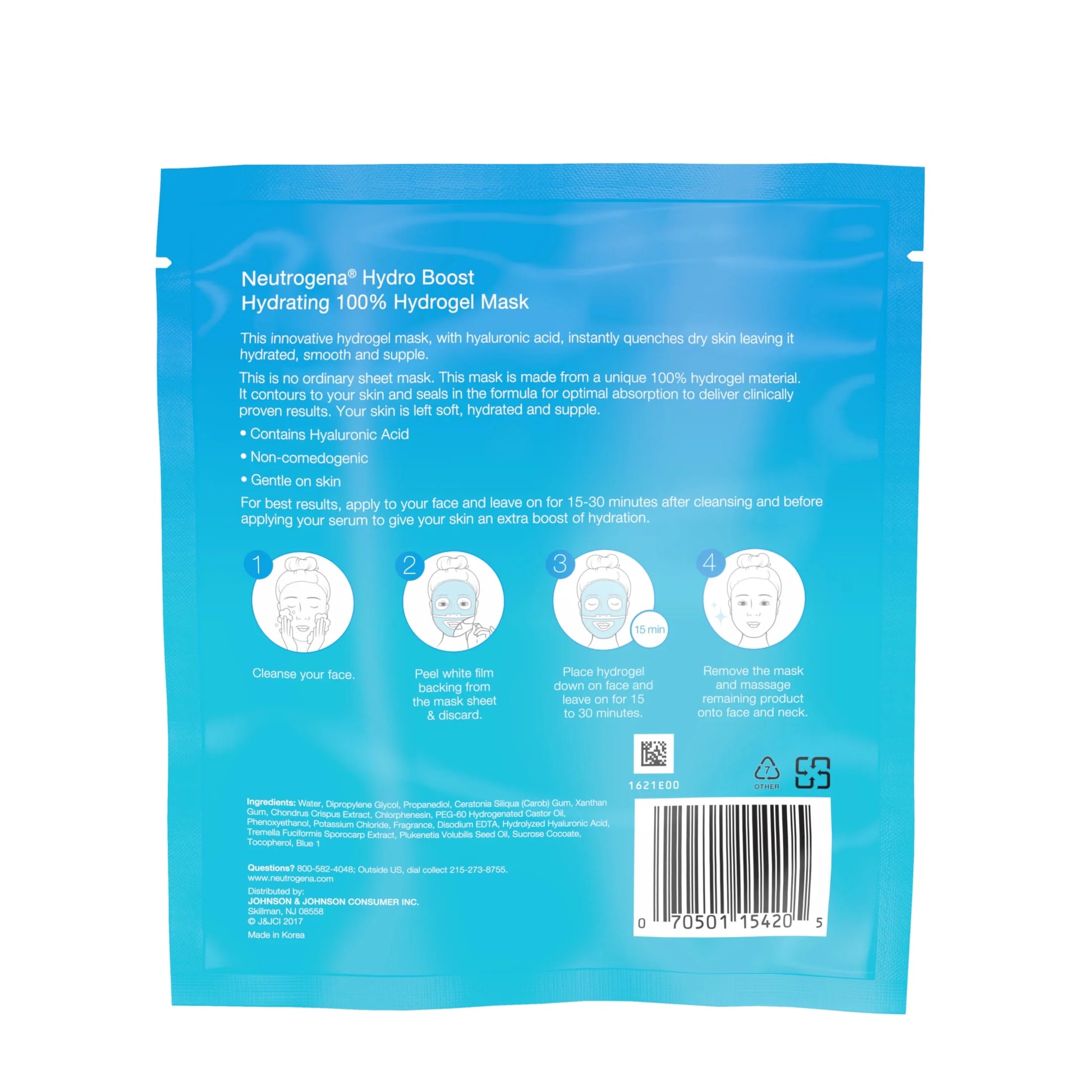 (4 Pack)  Hydro Boost Hydrating Face Mask, Hyaluronic Acid Face Sheet Mask, 1 Oz
