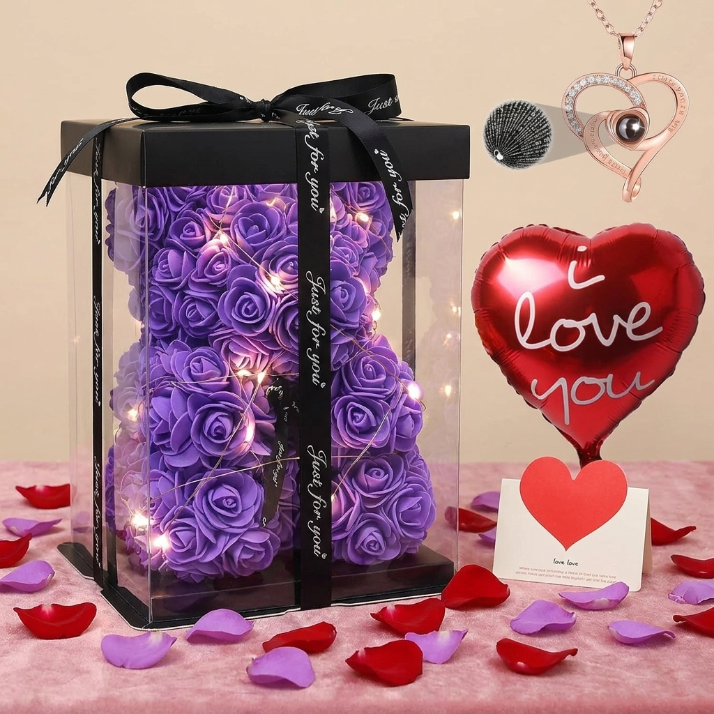 6-in-1 Rose Bear Gift Set — Foam Rose Teddy Bear