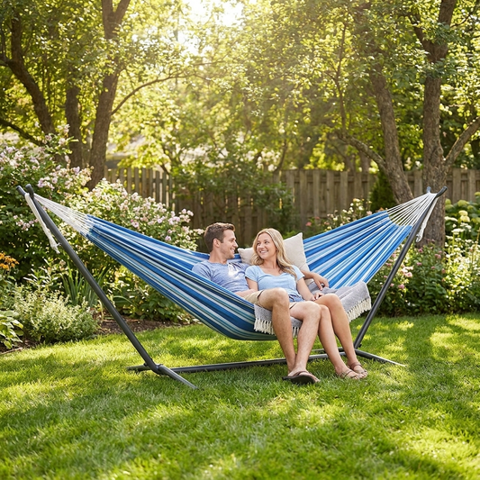 2-Person Brazilian Hammock with Stand — Outdoor Garden Lounger