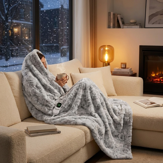 Electric Heated Throw Blanket 50x72" — 10 Heating Levels, Faux Fur