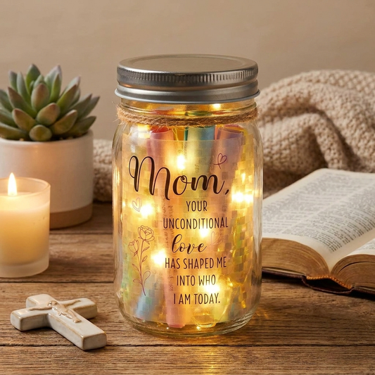 Bible Verse Jar for Mom — LED Light, 92 Scrolls of Encouragement