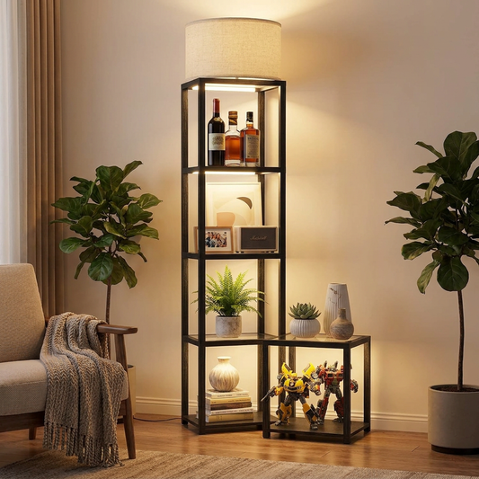 67" LED Display Shelf Floor Lamp — 5-Tier Glass Curio Cabinet