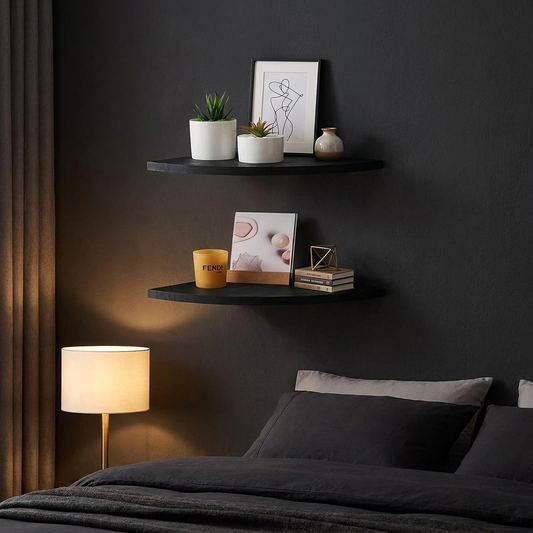 Round Corner Floating Shelves — Black Wall Display