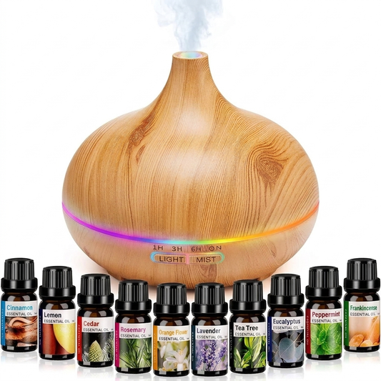 Humidifier with Essential Oils Aromatherapy Set white background