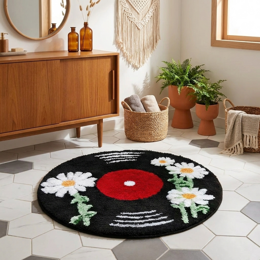 Vinyl Record Daisy Bath Mat lifestyle