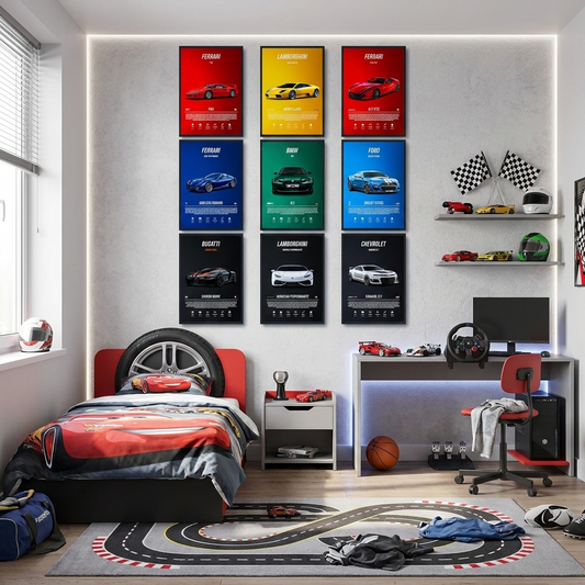 Super Car Posters Boys Room lifestyle
